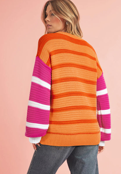 Striped Round Neck Long Sleeve Sweater