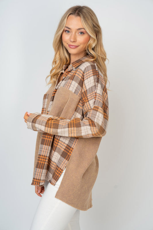 White Birch Full Size Contrast Plaid Button Down Shirt