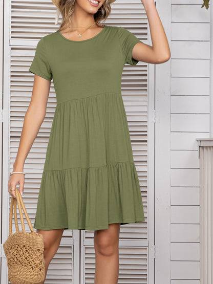 Round Neck Short Sleeve Mini Tee Dress