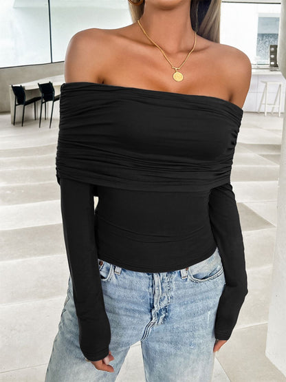 Ruched Off-Shoulder Long Sleeve T-Shirt