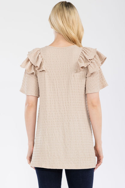 Celeste Full Size Ruffle Layered Short Sleeve Texture Top