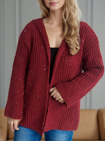 Sequin Detail Long Sleeve Hooded Cardigan