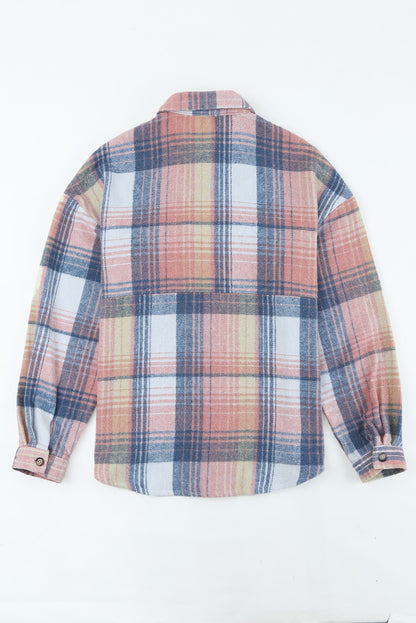 Double Take Plaid Dropped Shoulder Shacket