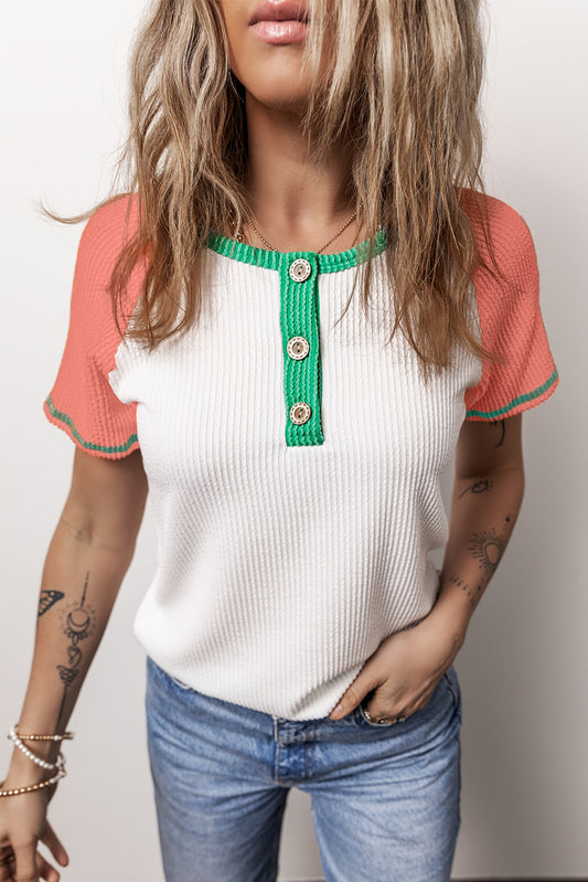 Color Block Round Neck Short Sleeve T-Shirt