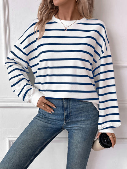 Striped Round Neck Long Sleeve Sweatshirt