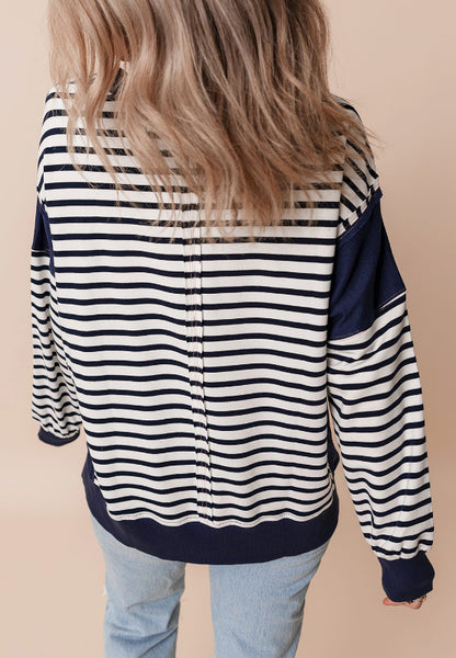 Exposed Seam Striped Long Sleeve Sweatshirt