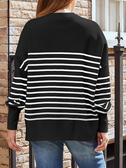 Striped Round Neck Long Sleeve Sweatshirt