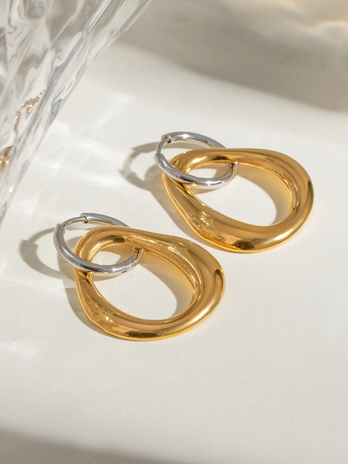 18K Gold-Plated Stainless Steel Contrast Asymmetrical  Earrings