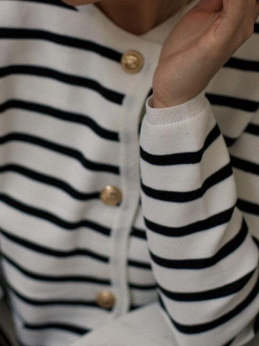 Striped Button Down Long Sleeve Cardigan