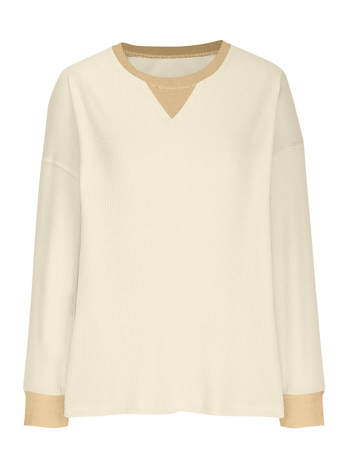 Waffle Knit Round Neck Long Sleeve T-Shirt