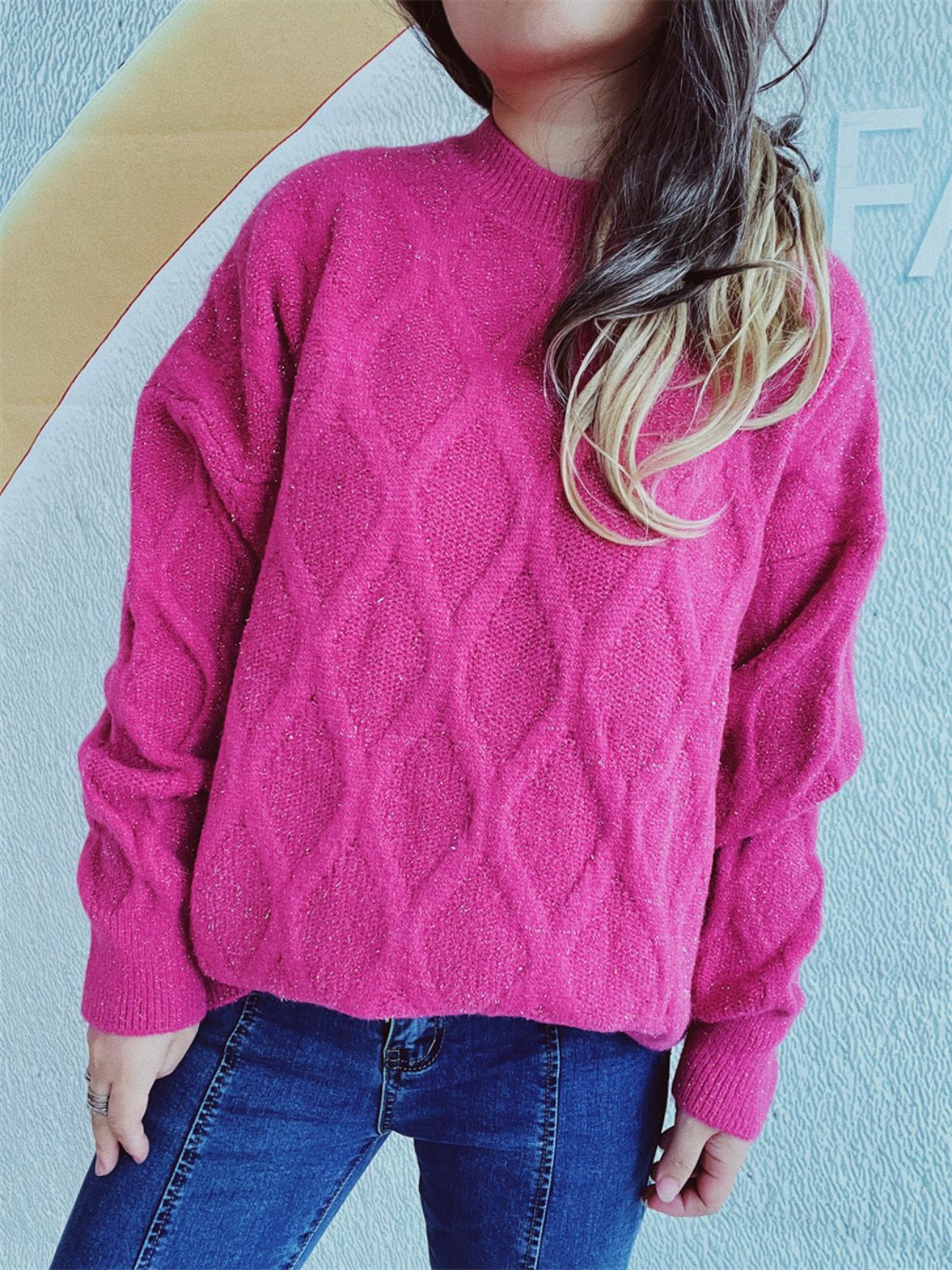 Diamond Round Neck Long Sleeve Sweater