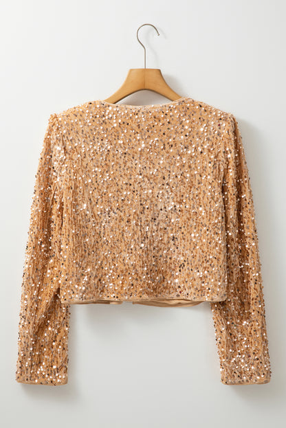 Sequin Open Front Long Sleeve Jacket