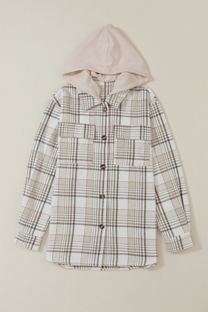 Plaid Removable Hood Button Up Shacket