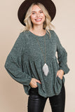 Super Lady Full Size Heathered Round Neck Babydoll Top