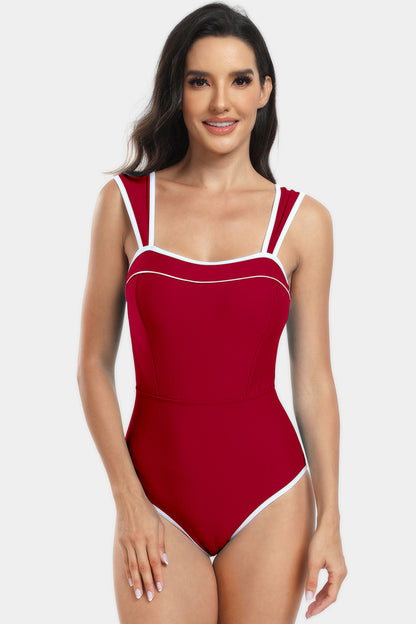 Contrast Trim Wide Strap Two-Piece Swim Set