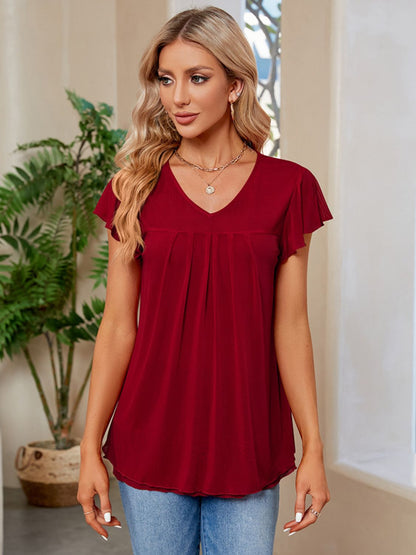 Ruched V-Neck Short Sleeve T-Shirt