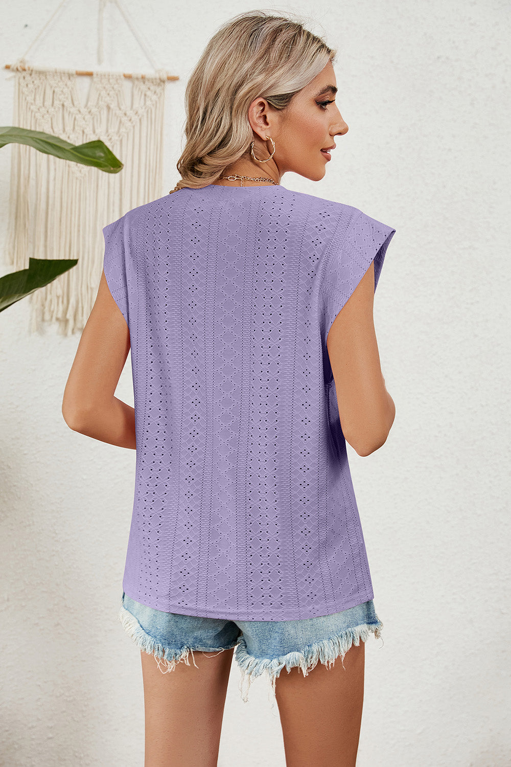 Eyelet Round Neck Tank