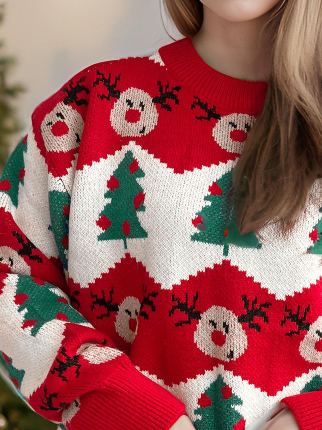 Christmas Element Round Neck Long Sleeve Sweater