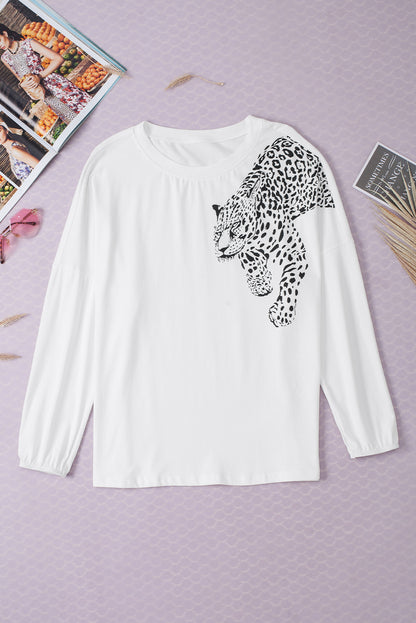 Leopard Round Neck Long Sleeve T-Shirt