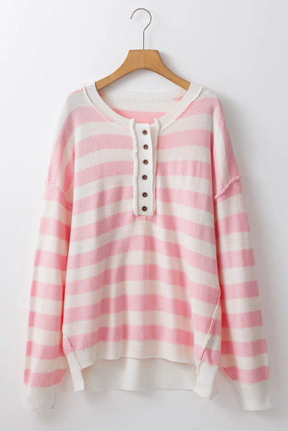 Exposed Seam Striped Round Neck Long Sleeve Sweater