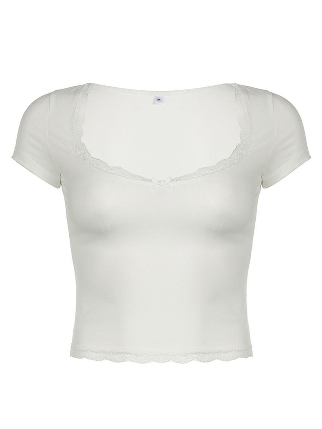 Lace Detail Sweetheart Neck Short Sleeve T-Shirt