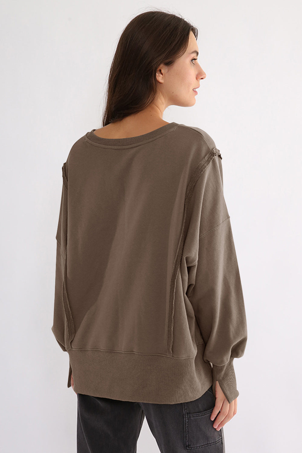 Exposed Seam High-Low Long Sleeve Sweatshirt