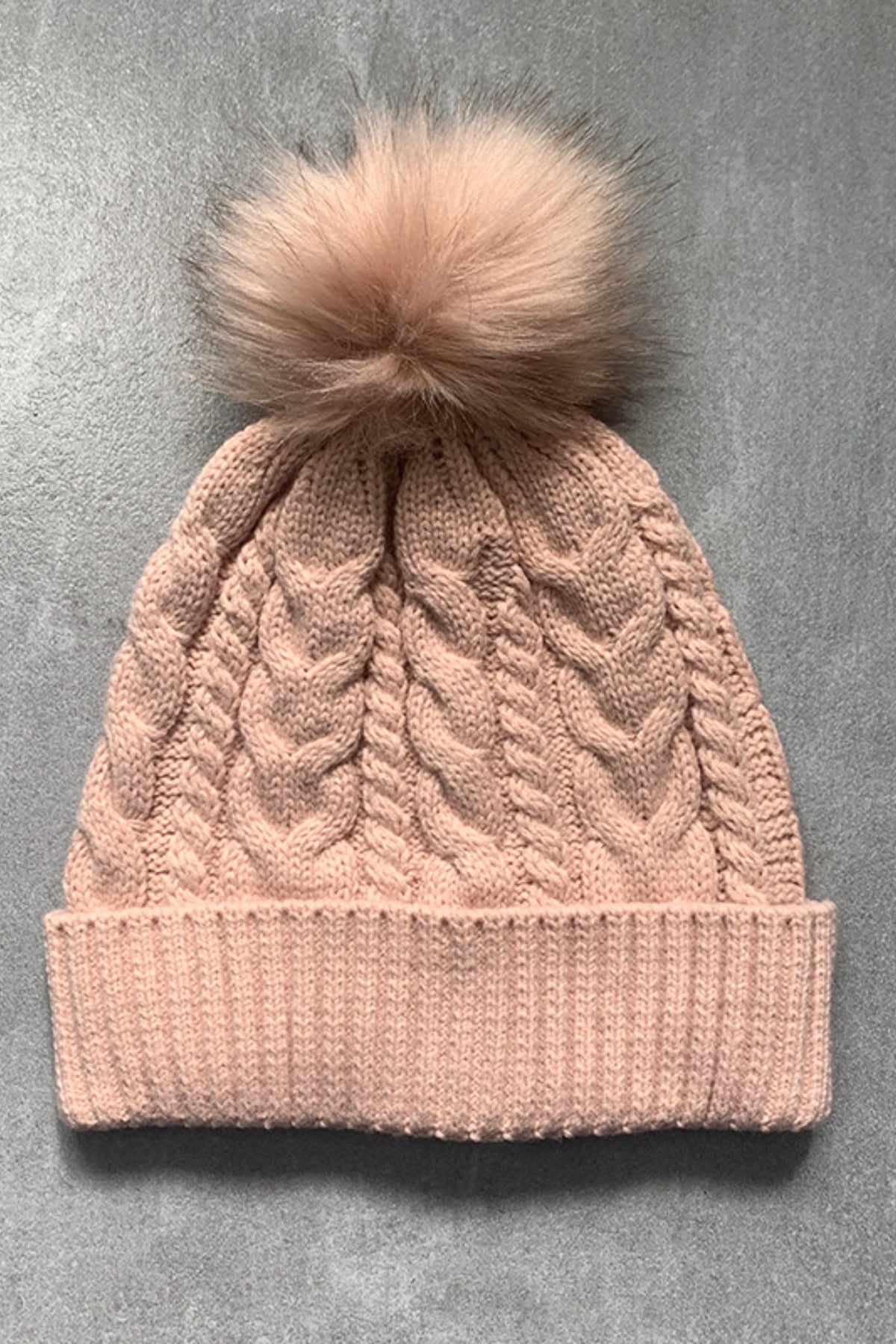 Cable-Knit Cuffed Hat with Pom-pom