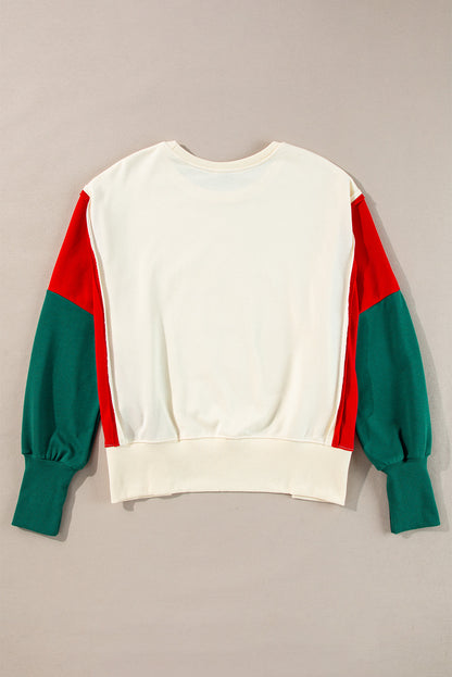 Color Block Star Side Slit Lantern Sleeve Sweatshirt