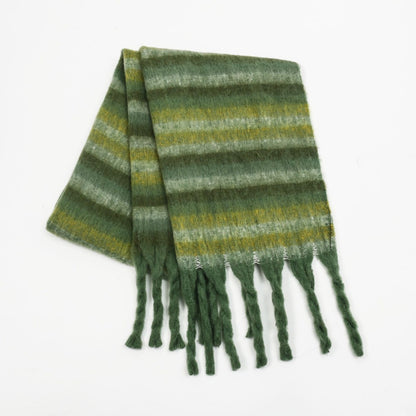 Fringe Contrast Striped Polyester Scarf