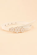 Flower Decor Skinny PU Belt