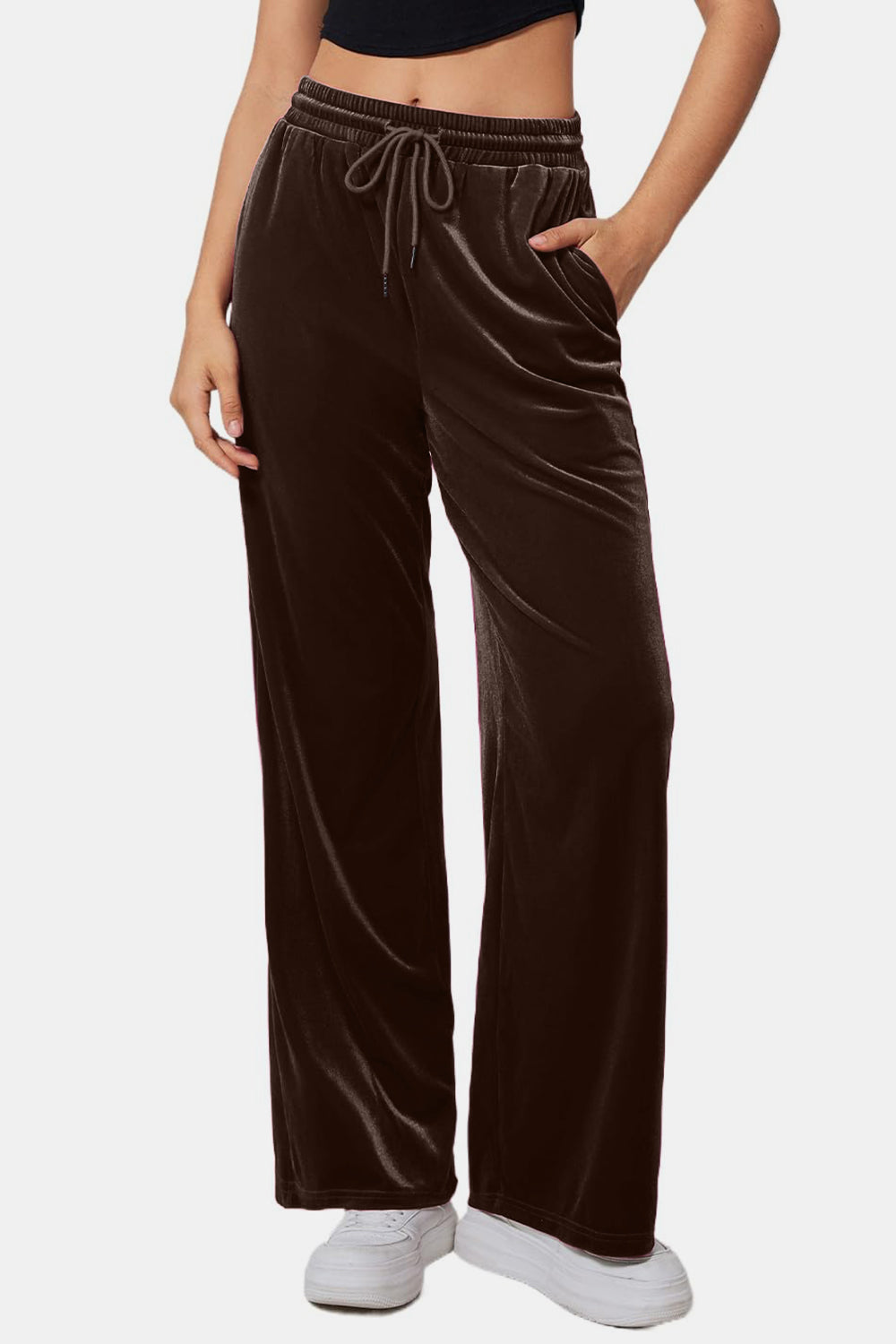 Drawstring Elastic Waist Straight Leg Pants