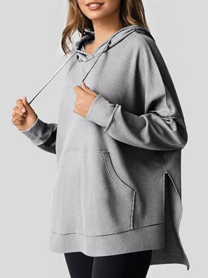 Drawstring Slit Long Sleeve Hoodie