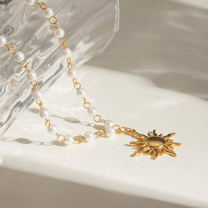 18K Gold-Plated Pearl Sun Necklace