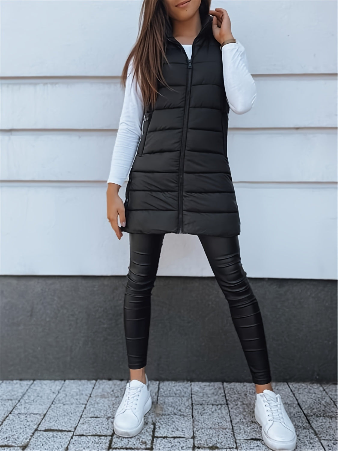 Plus Size Zip Up Hooded Vest Coat