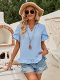 Ruffled Notched Petal Sleeve Blouse