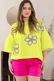 ODDI Full Size Flower Embroidery Detail T-Shirt