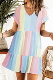 Color Block V-Neck Short Sleeve Mini Dress