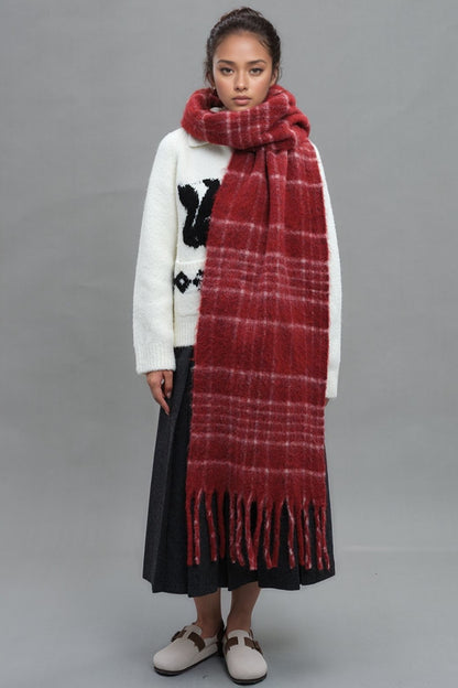 Fringe Plaid Thermal Scarf