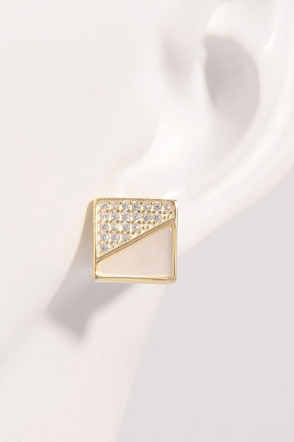 925 Sterling Silver Zircon Square Shape Earrings