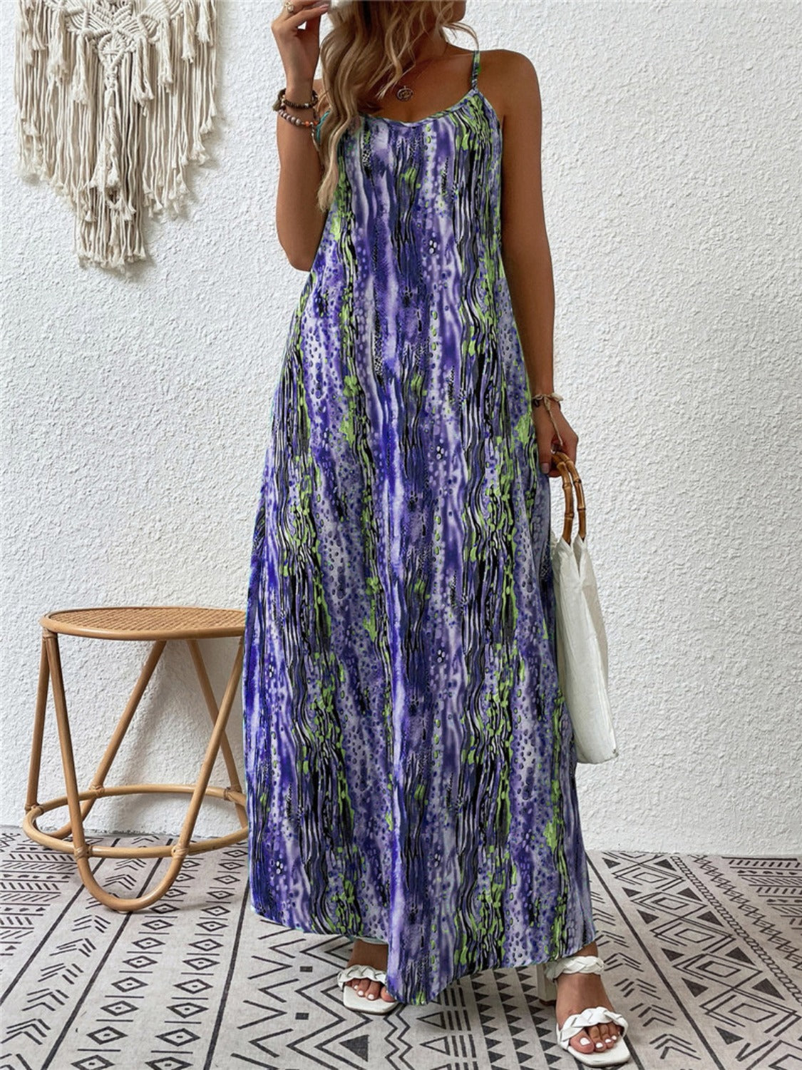 Full Size Printed Scoop Neck Maxi Cami Dress