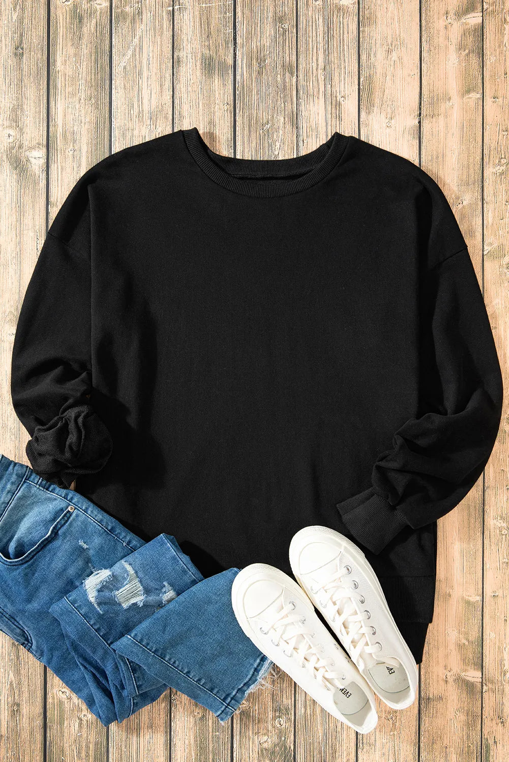 High-Low Round Neck Long Sleeve Sweatshirt