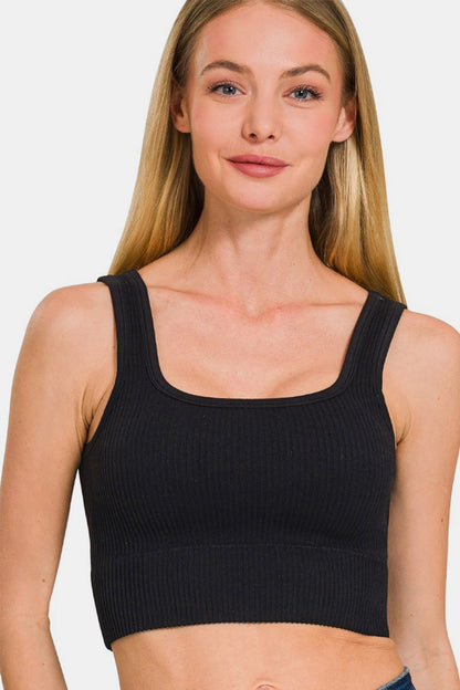 Zenana Ribbed Seamless Tank with Pads