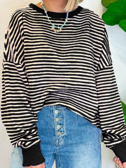 Striped Round Neck Long Sleeve Sweatshirt