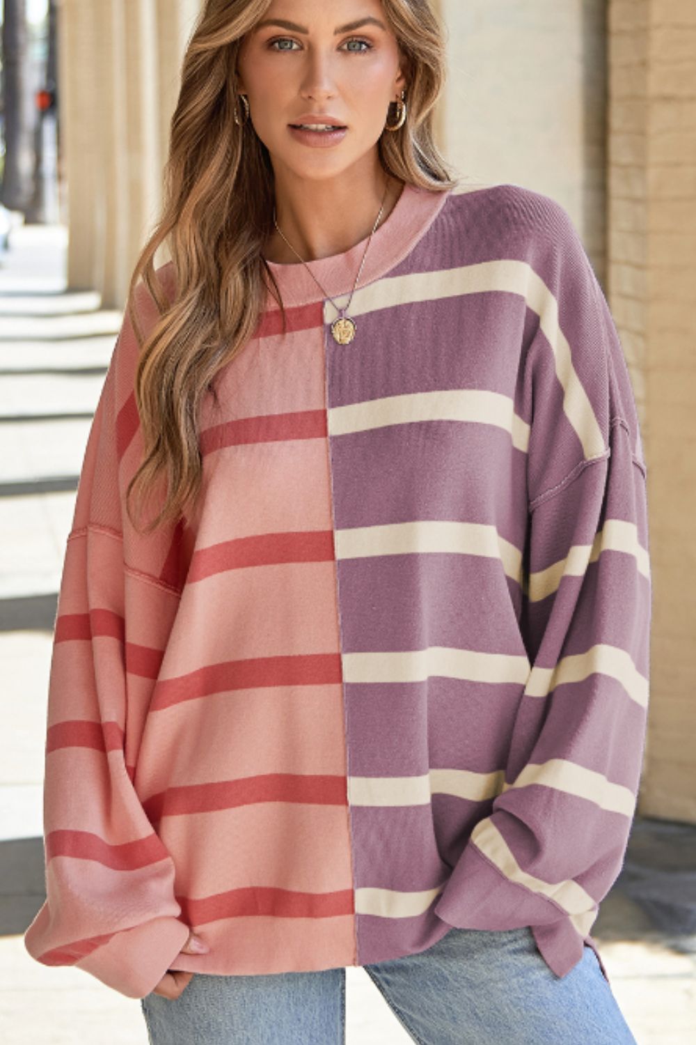 Contrast Striped Long Sleeve Sweatshirt