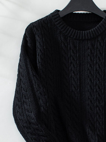 Cable-Knit Round Neck Long Sleeve Sweater