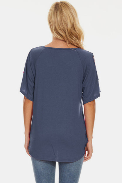 Cutout V-Neck Short Sleeve T-Shirt