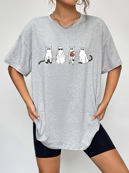 Round Neck Short Sleeve Ghost Graphic T-Shirt