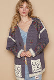 POL Embroidered Open Front Quilted Jacket with Crochet Pockets