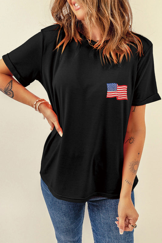 US Flag Round Neck Short Sleeve T-Shirt