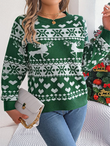 Christmas Element Round Neck Long Sleeve Sweater